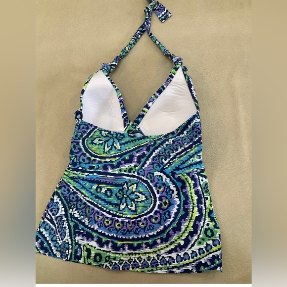 RALPH LAUREN TANKINI SWIMSUIT TOP HALTER  PADDED BRAS PAISLEY BLUE GREEN SIZE 8 - Picture 4 of 6